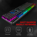 Havit Mechanical Gaming Keyboard and Mouse Combo Blue Switch 104 Keys Rainbow Backlit Keyboard, 4800 DPI 7 Button Mouse Wired - electronicshypermarket