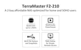 TerraMaster F2-210 2-Bay NAS Quad Core Network Attached Storage Media Server Personal Private Cloud (Diskless) - electronicshypermarket