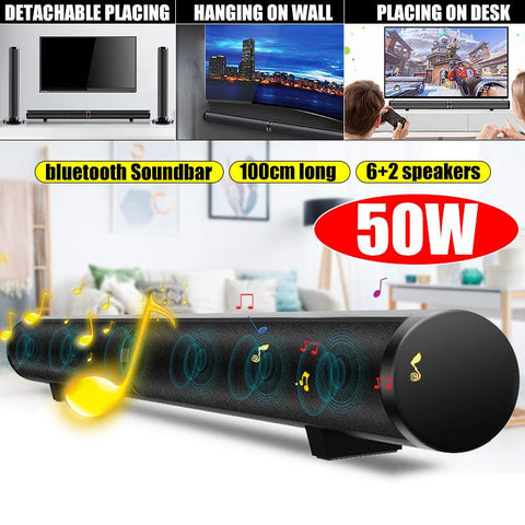 50W HiFi Detachable Wireless Sound Bar with 3D Stereo Subwoofer