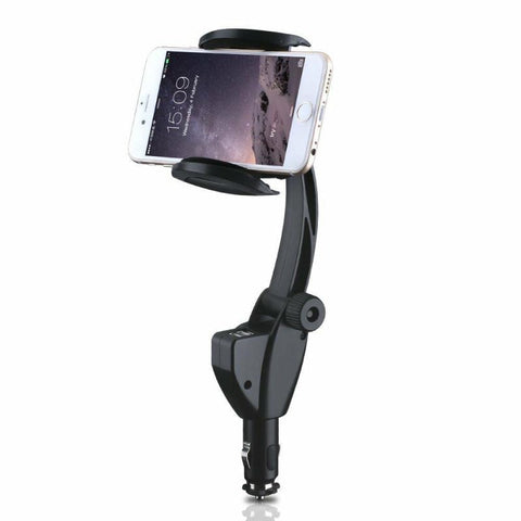Adjustable Phone & GPS  Holder With Dual USB charging ports Connection Auxiliary Power Outlet - electronicshypermarket