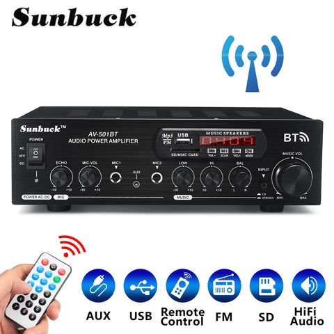 2000W bluetooth Audio Power Amplifier 110V-220V DC 12V Remote Control 2.0 HiFi Stereo Digital AMP 2x Mic input USB SD AUX Input - electronicshypermarket