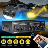 2000W bluetooth Audio Power Amplifier 110V-220V DC 12V Remote Control 2.0 HiFi Stereo Digital AMP 2x Mic input USB SD AUX Input - electronicshypermarket