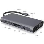 10 in 1 USB C HUB Station HDMI-compatible, VGA, 3.5mm, PD Quick Charger Splitter for Laptop, PC, Phone - electronicshypermarket