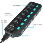 USB-3.0 7 & 4 port hub, equipped with separate on/off switches & lights