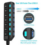 USB-3.0 7 & 4 port hub, equipped with separate on/off switches & lights