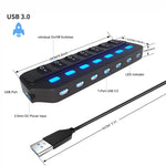 USB-3.0 7 & 4 port hub, equipped with separate on/off switches & lights