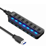 USB-3.0 7 & 4 port hub, equipped with separate on/off switches & lights