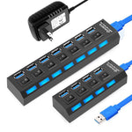 USB-3.0 7 & 4 port hub, equipped with separate on/off switches & lights