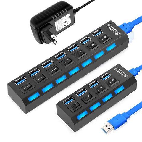 USB-3.0 7 & 4 port hub, equipped with separate on/off switches & lights