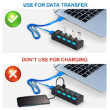 USB-3.0 7 & 4 port hub, equipped with separate on/off switches & lights