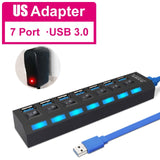 USB-3.0 7 & 4 port hub, equipped with separate on/off switches & lights