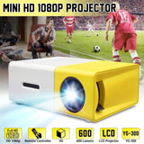 LCD Mini Projector, Built-in Battery, Speaker, 1080P, 600 Lumens,